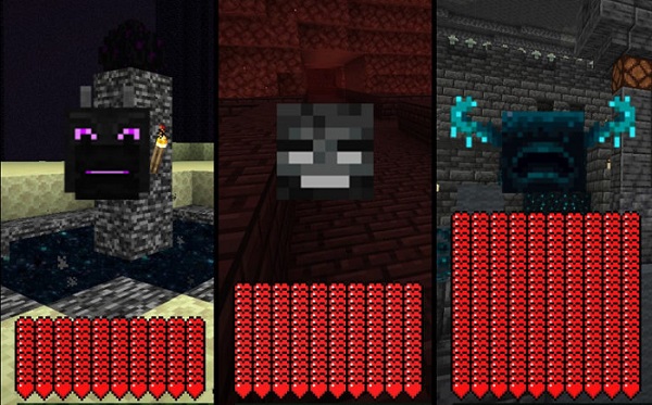 vida del warden, dragon del end y wither boos