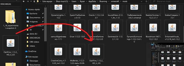 carpeta de mods en mineraft