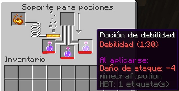 crafteo poción de debilidad minecraft