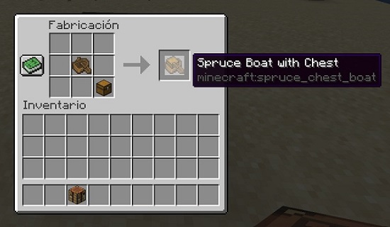 crafteo de un barco con cofre