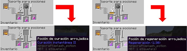 crafteo de poción de curación instantánea arrojadiza