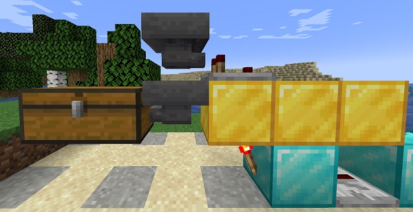 construcción de un filtro filtro con tolvas y cofres en minecraft pe