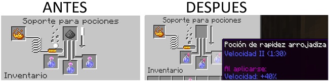 crafteo pociones de rapidez arrojadiza minecraft