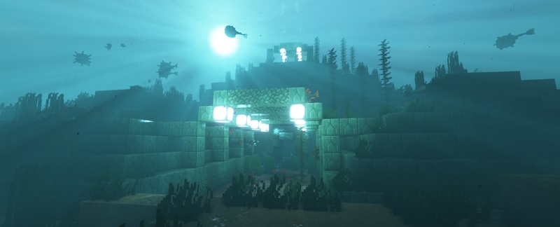 monumento oceƔnico con shaders minecraft