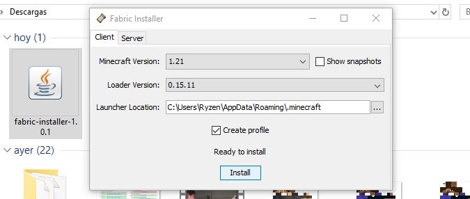 instalador de fabric para minecraft